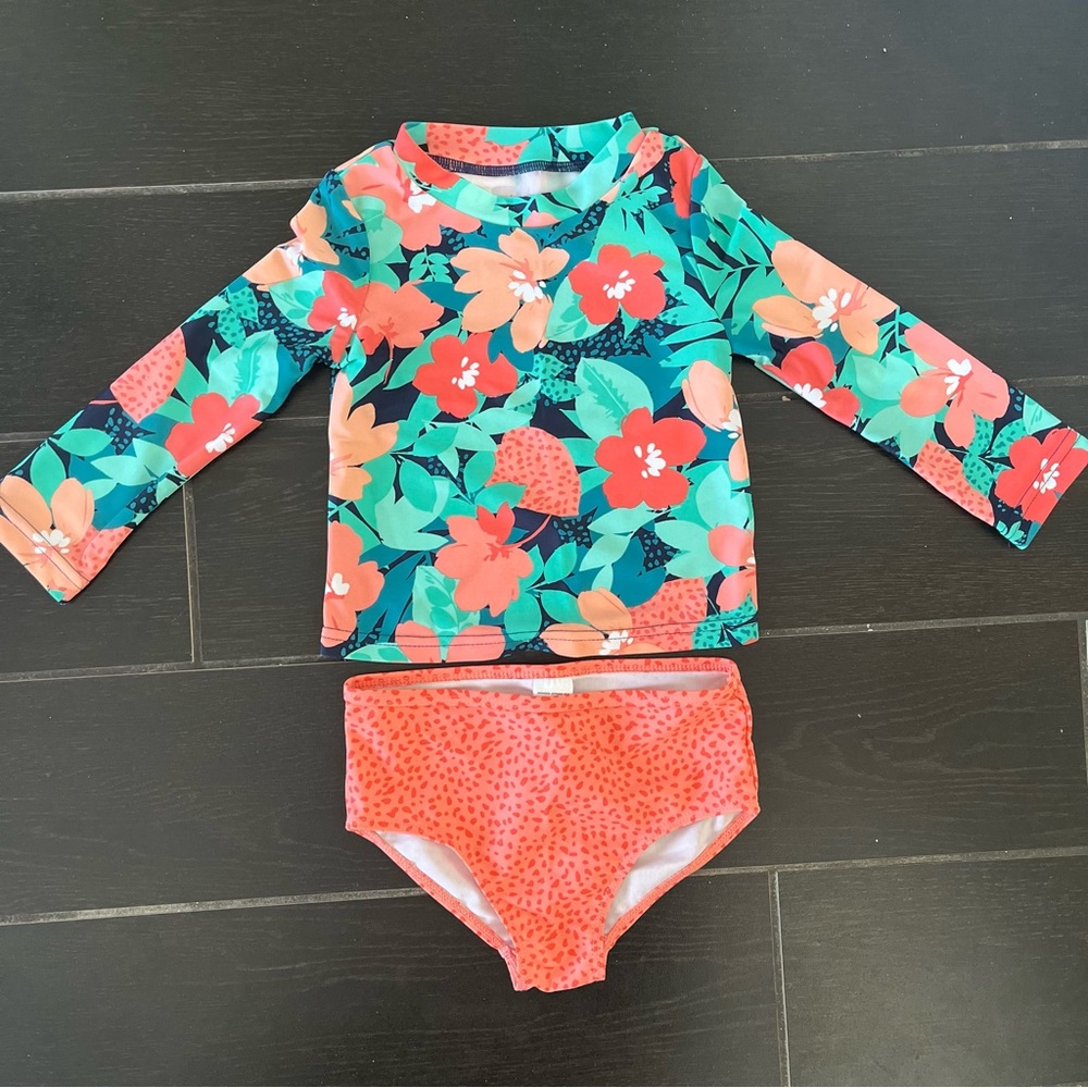 Carter's Green and Orange Rashguard Swim Set